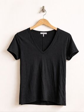 rag & bone Vee Tee Black Slub Pima Cotton V-Neck T-Shirt Minimal Luxe L